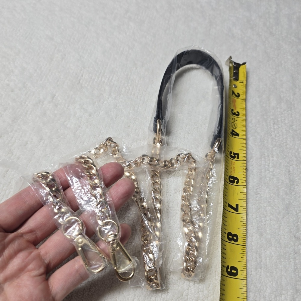 Gold Chain Bag Strap Replacement Black Leather Shoulder Pad Handbag Purse Chain
